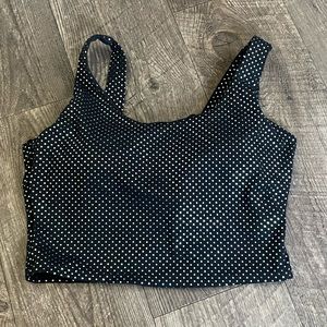 Zyia Active Polka Dot Girls Night Out Sports Bra Black Silver Top